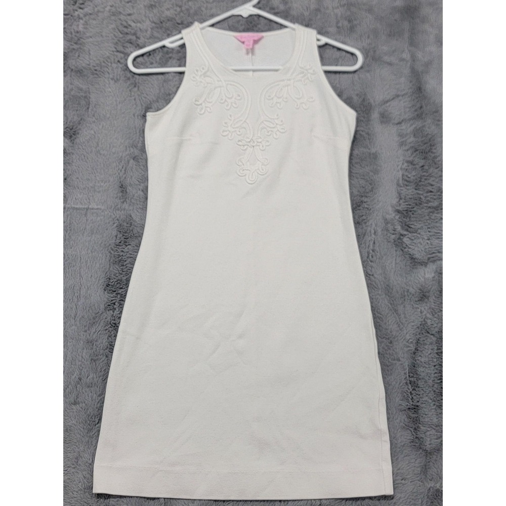 Lilly Pulitzer Dress Womens XS White Knit Embroidered Sleeveless Shift Tank Mini